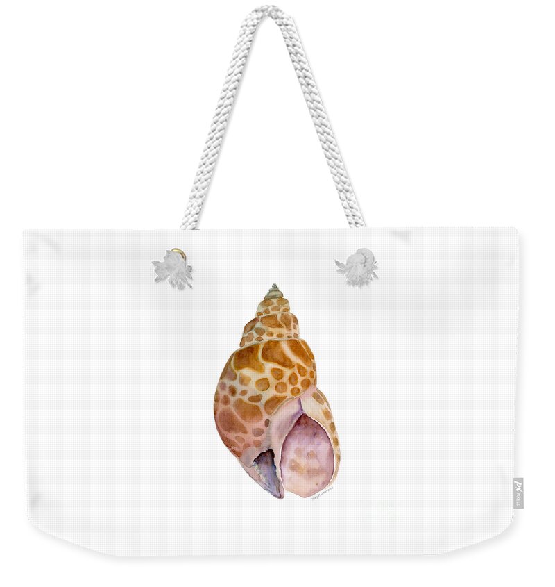 Shell Shells Watercolor Seashell Sea Babylon Japonica Pink Brown Tan White Background Sea Shell Painting Shell Painting Watercolor Sea Shell Watercolor Beach Shell Watercolor Shells Beach Shell Painting Beach Shell Face Mask Weekender Tote Bag featuring the painting Babylon Japonica Shell by Amy Kirkpatrick