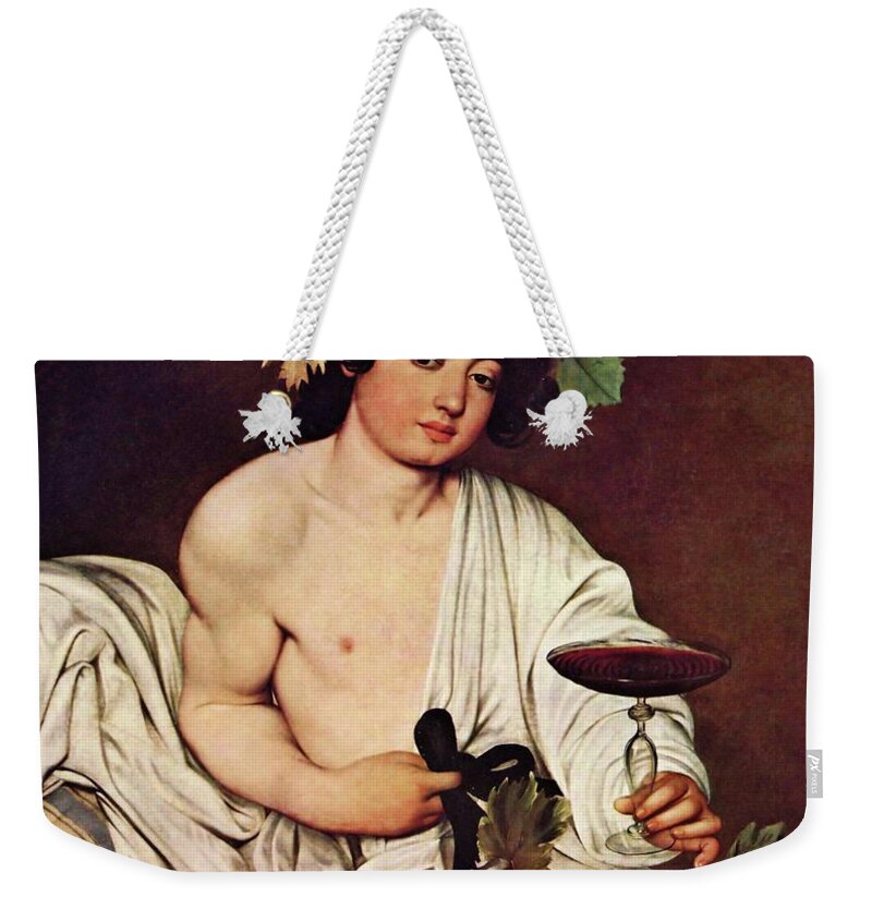 Bacchus Weekender Tote Bag featuring the painting Bacchus by Michelangelo Caravaggio