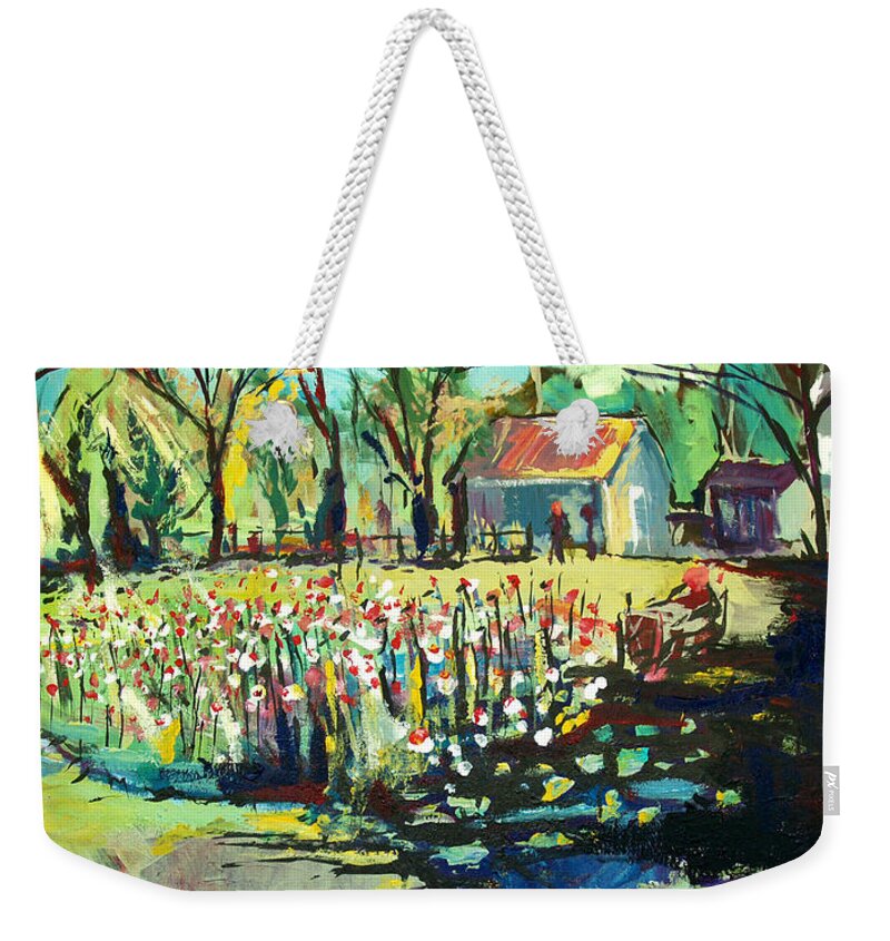  Weekender Tote Bag featuring the painting Backyard Poppies by John Gholson