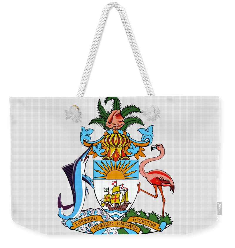 Bahamas Weekender Tote Bag featuring the drawing Bahamas Coat of Arms by Movie Poster Prints