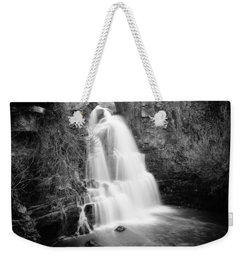 Waterfall Weekender Tote Bag featuring the photograph Bajouca Waterfall BW by Marco Oliveira
