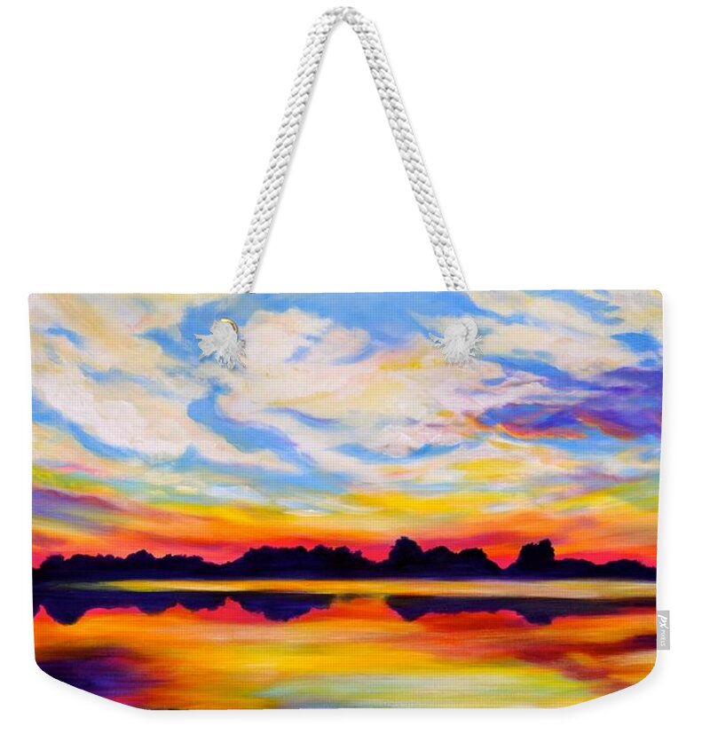 Baker's Sunset Weekender Tote Bag featuring the painting Baker's Sunset by Debi Starr