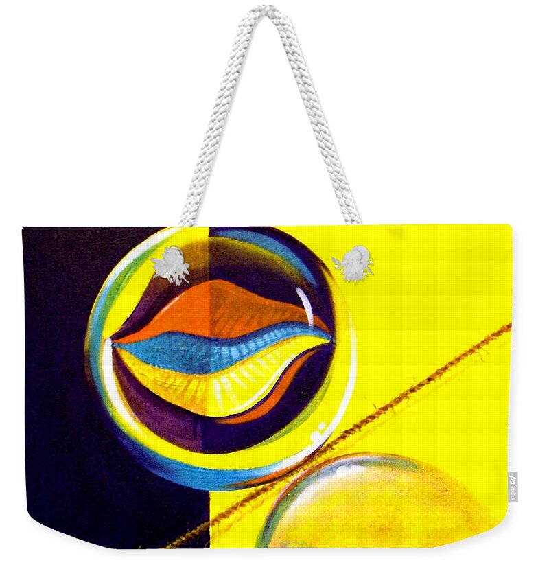 Surrealism Weekender Tote Bag featuring the painting Balancing Act I by Roger Calle