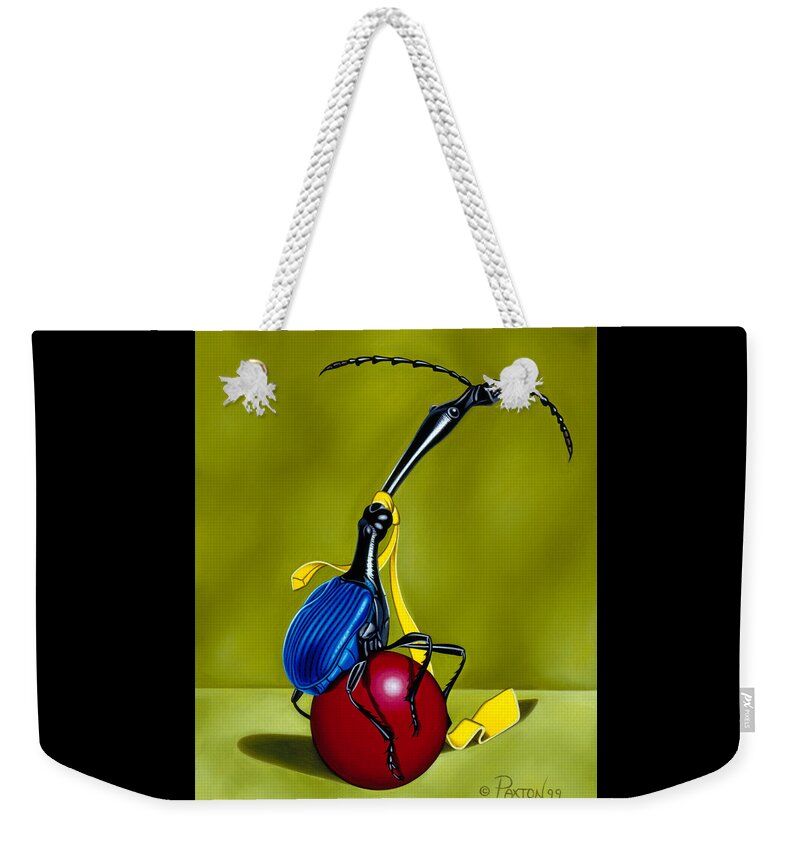 Giraffe Beetle Weekender Tote Bag featuring the painting Balancing Act by Paxton Mobley