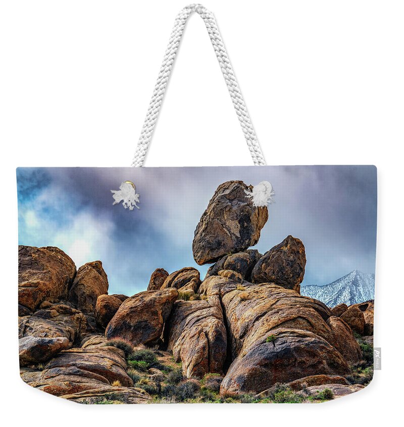 Rock Weekender Tote Bag featuring the photograph Balancing Rock Alabama Hills by Janis Knight