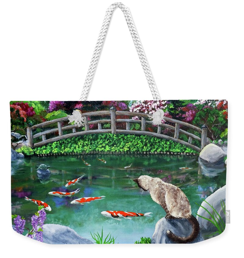 Bridge Weekender Tote Bag featuring the painting Balinese Cat at Hakone by Laura Iverson