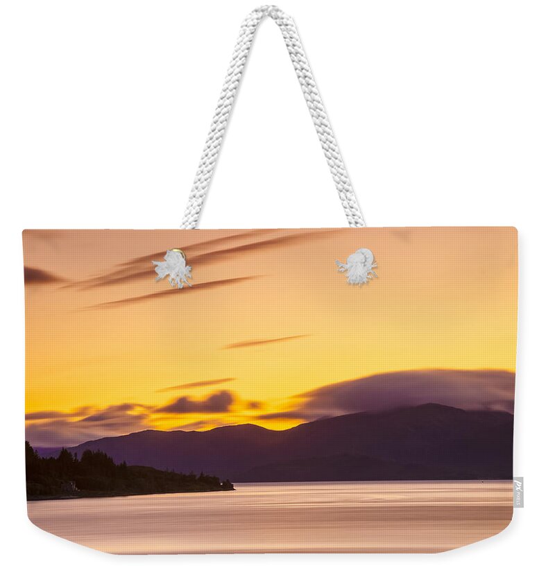 Ballachulish Weekender Tote Bag featuring the photograph Ballachulish Bathed in Golden light. by John Paul Cullen