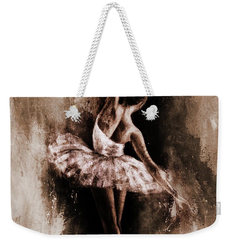 Ballerina Weekender Tote Bag featuring the painting Ballerina Dancing Girl Art 43 by Gull G