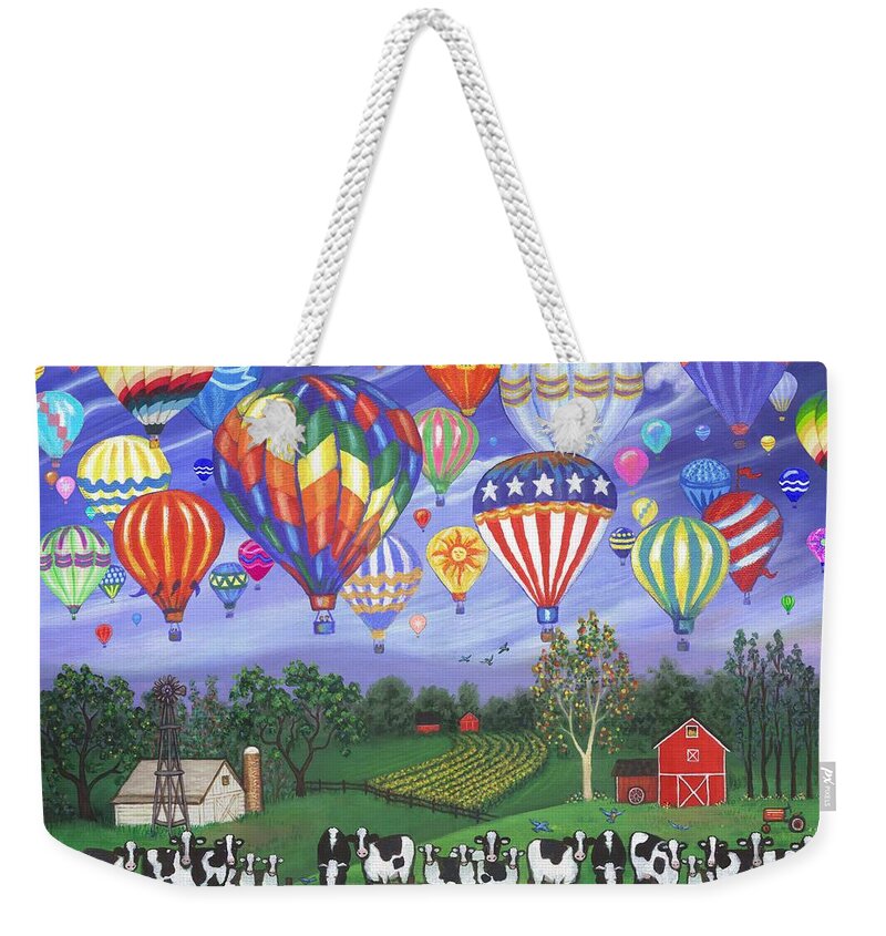 Landscape Weekender Tote Bag featuring the digital art Balloon Race Two by Linda Mears