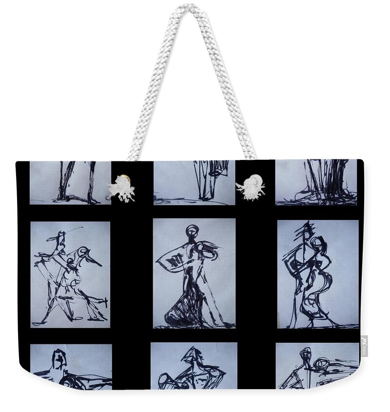 Dance Weekender Tote Bag featuring the drawing Ballroom Dancing by Diane montana Jansson