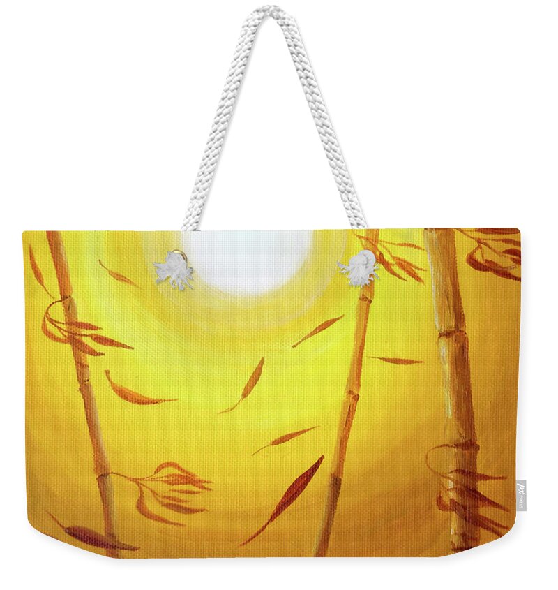 Zen Weekender Tote Bag featuring the painting Bamboo in the Wind by Laura Iverson