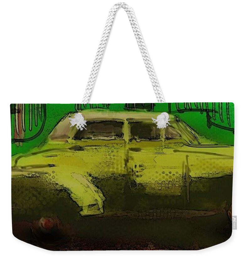 Car Weekender Tote Bag featuring the painting Banana Yellow by Jim Vance