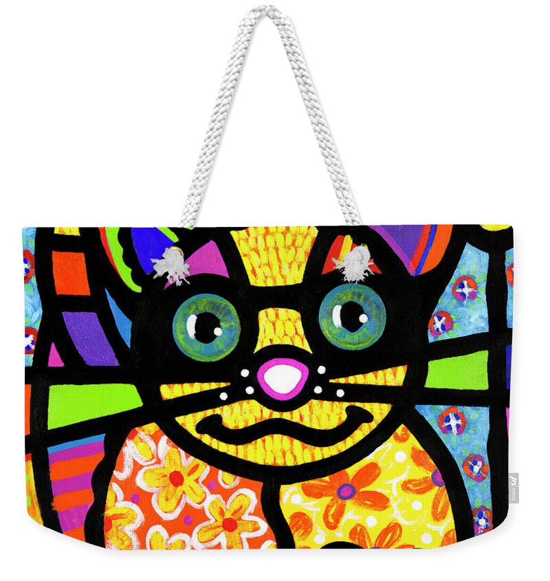 Cat Weekender Tote Bag featuring the painting Bandit the Lemur Cat by Steven Scott