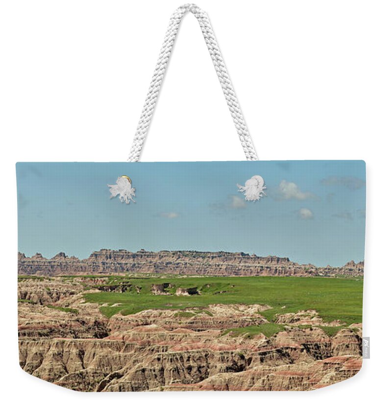 Badlands Weekender Tote Bag featuring the photograph Badlands Panorama by Nancy Landry