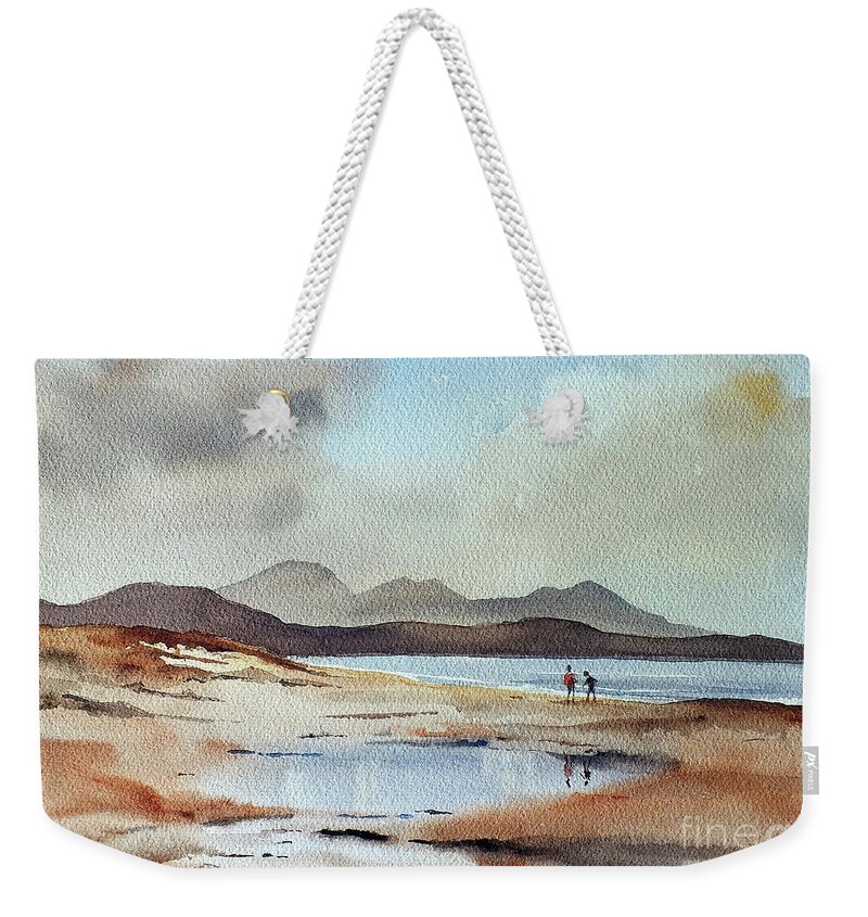 Banna Weekender Tote Bag featuring the painting Banna Strand, Co. Kerry. by Val Byrne