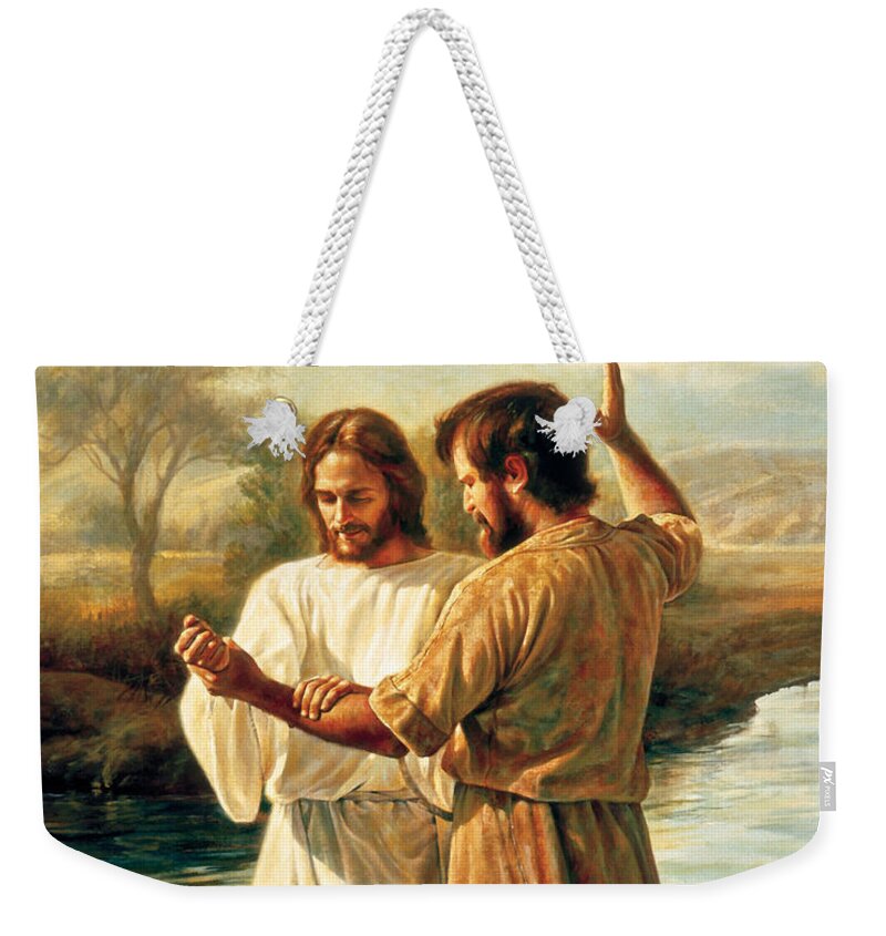 Jesus Weekender Tote Bag featuring the painting Baptism of Christ by Greg Olsen