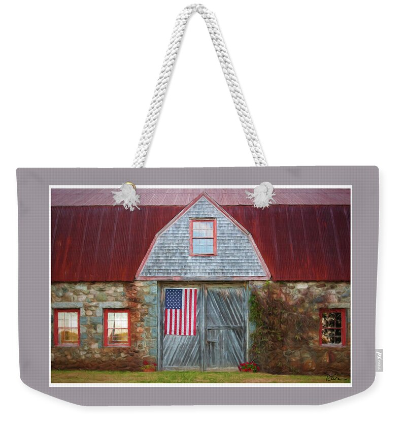 American Flag Weekender Tote Bag featuring the photograph Bar Harbor Barn by Peggy Dietz