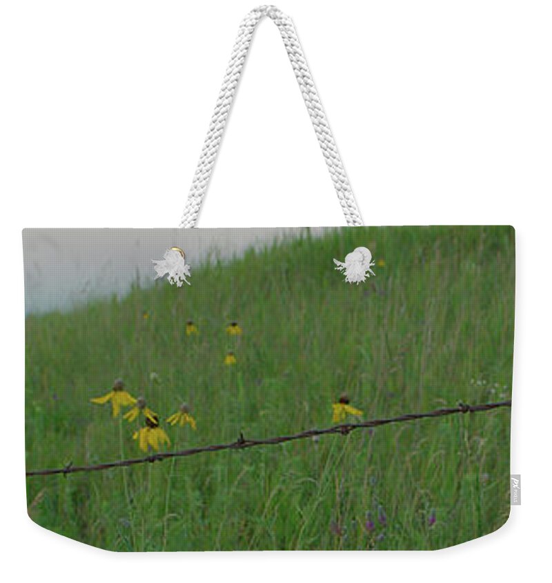 Barbwire Weekender Tote Bag featuring the photograph Barb Wire Prairie by Troy Stapek