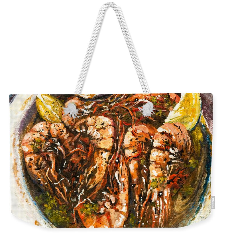 New Orleans Barbequed Shrimp Weekender Tote Bag featuring the painting Barbequed Shrimp by Dianne Parks