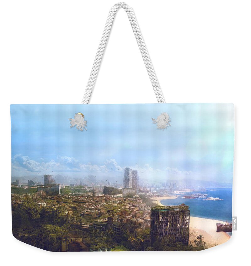 Sciencie Fiction Weekender Tote Bag featuring the painting Barcelona Aftermath La Barceloneta by Guillem H Pongiluppi