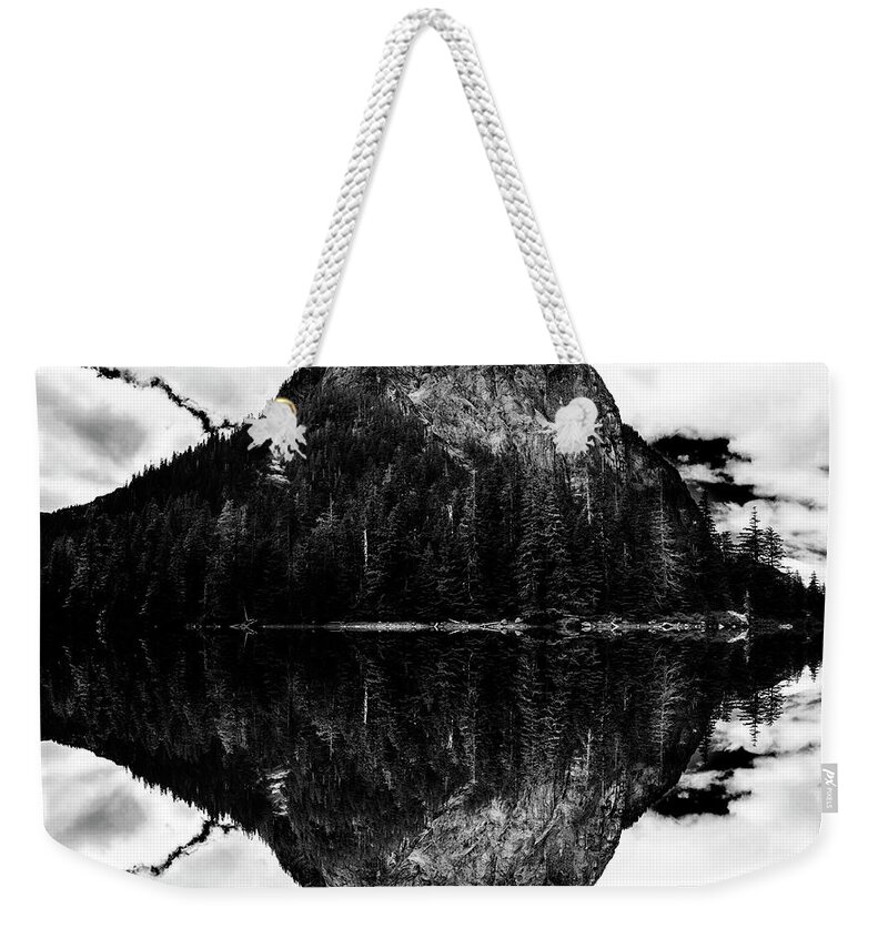Epic Weekender Tote Bag featuring the digital art Baring Mountain Reflection by Pelo Blanco Photo