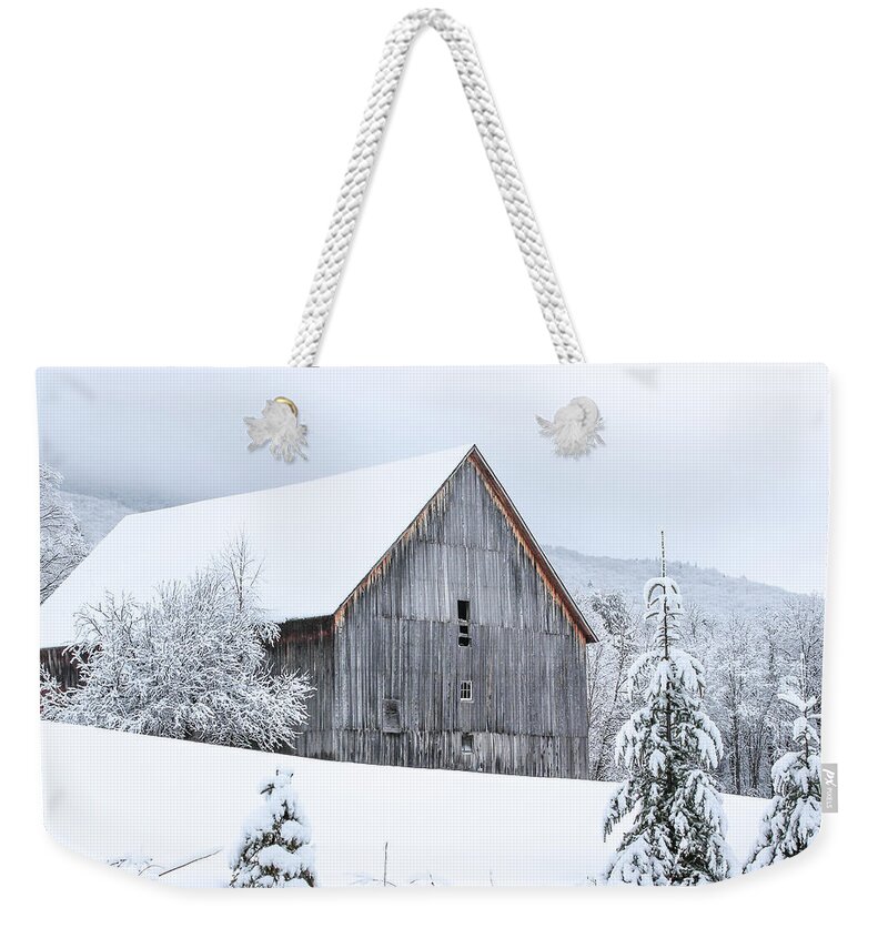 Barn Weekender Tote Bag featuring the photograph Barn After Snow by Tim Kirchoff