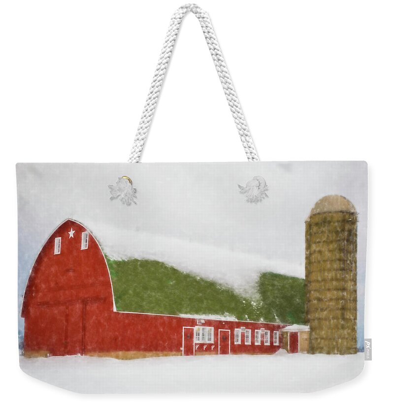 Barn Weekender Tote Bag featuring the photograph Barn in Winter by John Roach