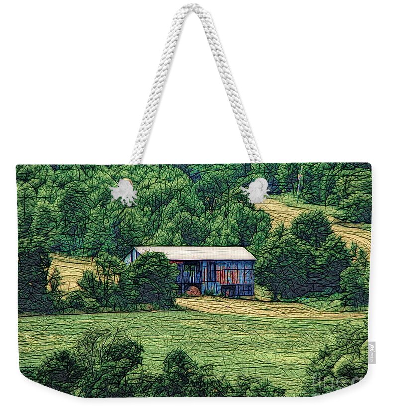 Barn On A Hillside In Canandaigua Ny Abstract Sketch Effect Weekender Tote Bag featuring the photograph Barn on a Hillside in Canandaigua NY Abstract Sketch Effect by Rose Santuci-Sofranko