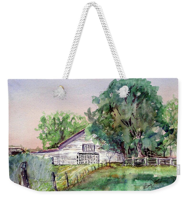 Barn Weekender Tote Bag featuring the painting Barn on Highway 4 by Barry Jones