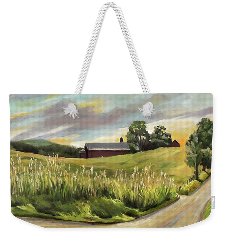 Oil Painting Weekender Tote Bag featuring the painting Barn On The Ridge by Nancy Griswold