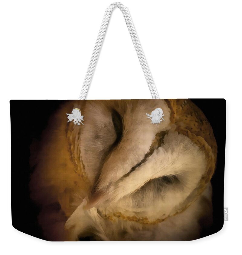 Barn Owl Weekender Tote Bag featuring the digital art Barn Owl Preening by Ernest Echols