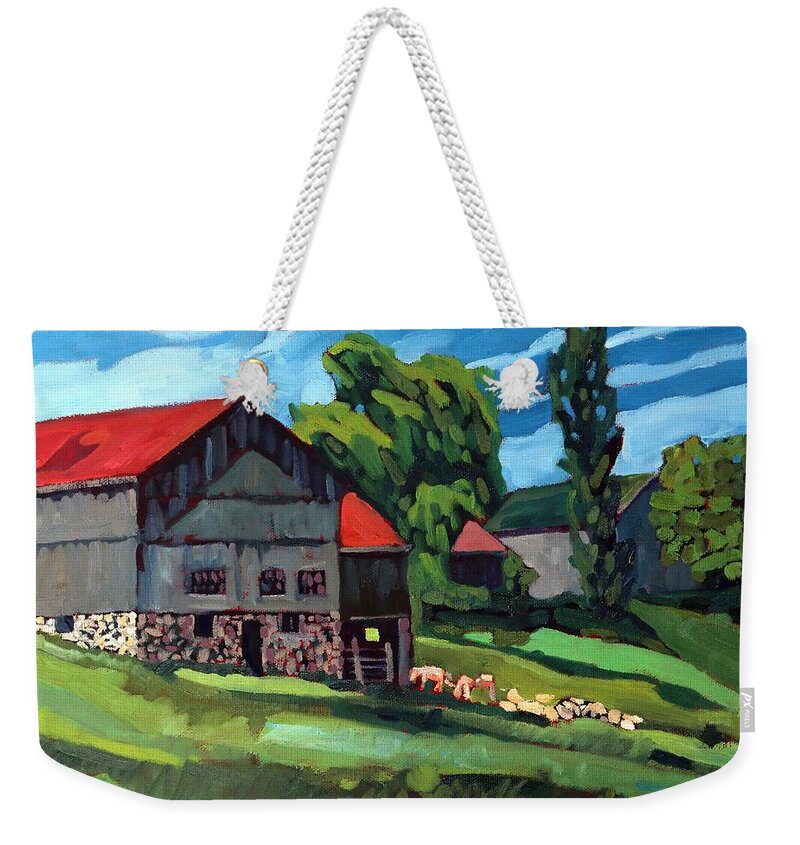 814 Weekender Tote Bag featuring the painting Barn Roofs by Phil Chadwick
