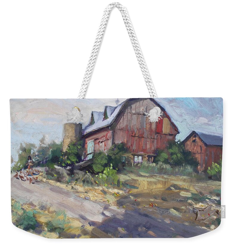 Barns Weekender Tote Bag featuring the painting Barns in Georgetown by Ylli Haruni