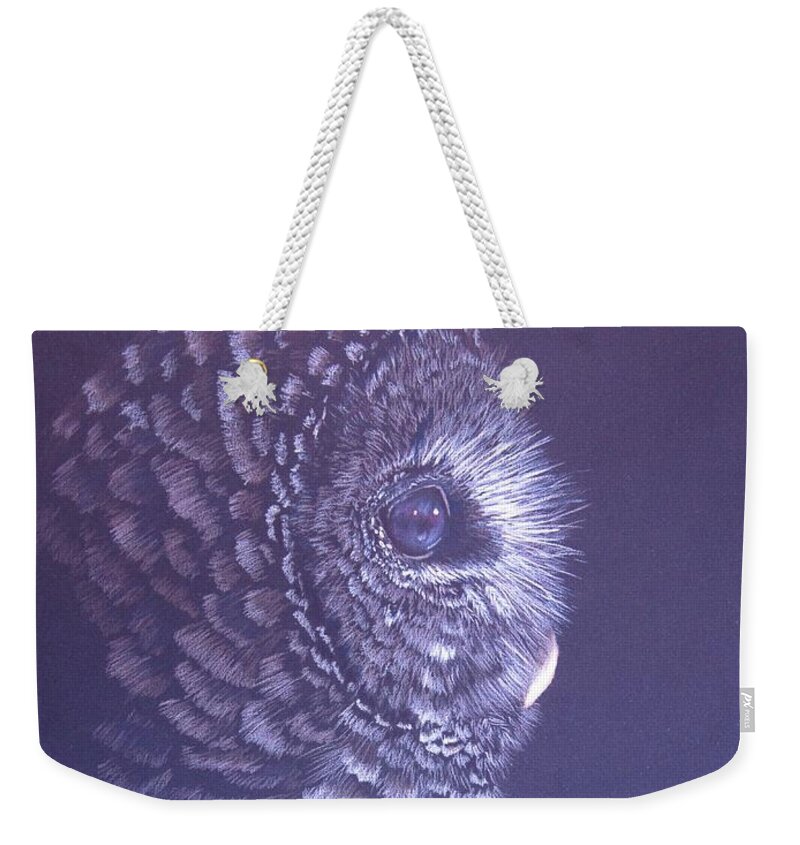 Barred Owl Weekender Tote Bag featuring the drawing Barred Owl by Laurianna Taylor