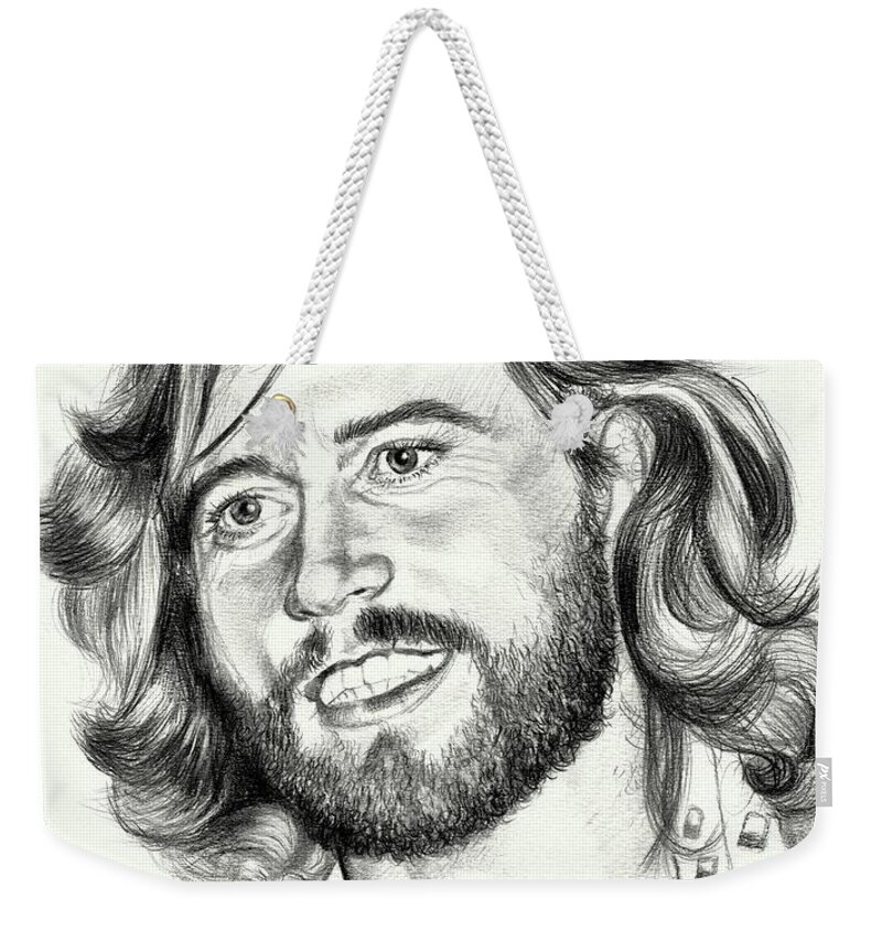 Barry Gibb Weekender Tote Bag featuring the painting Barry Gibb portrait by Suzann Sines