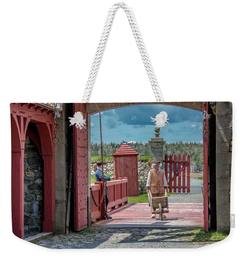 Nova Scotia Weekender Tote Bag featuring the photograph Base Gate of the 18th century. by Patrick Boening