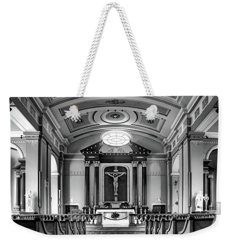 Cathedral Weekender Tote Bag featuring the photograph Basilica of Saint Louis King - Black and White by Nikolyn McDonald