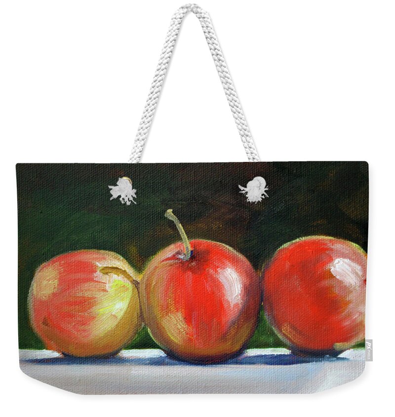 Apple Still Life Weekender Tote Bag featuring the painting Basking Apples by Nancy Merkle