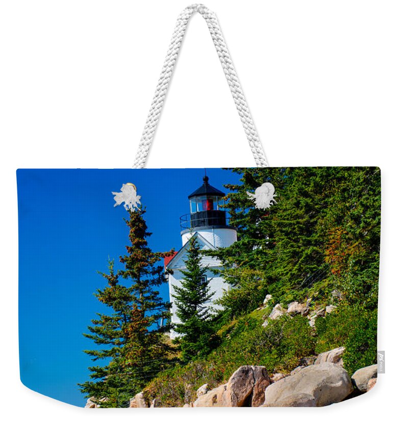 Bass Weekender Tote Bag featuring the photograph Bass Harbor Lighthouse Acadia Maine by Douglas Barnett