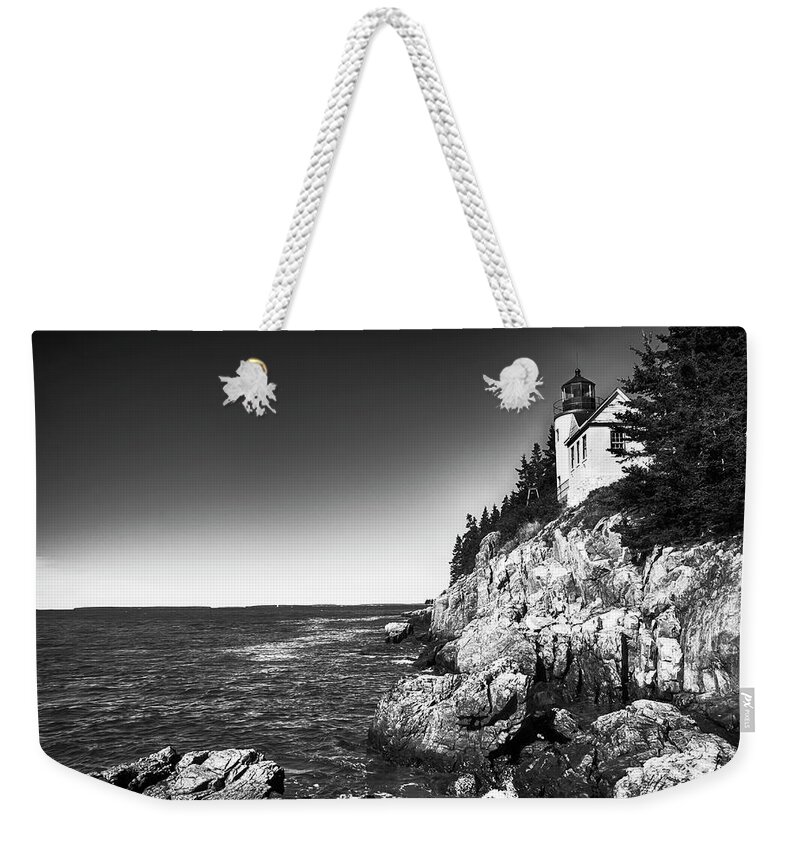 Bass Harbor Head Lighthouse; Bass Harbor; Maine; Lighthouse; Black And White; Atlantic; Coast; Ocean Weekender Tote Bag featuring the photograph Bass Harbor Head Lighthouse by Mick Burkey