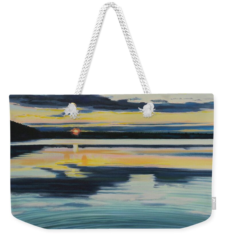 175 Weekender Tote Bag featuring the painting Bass Lake Sunset by Phil Chadwick