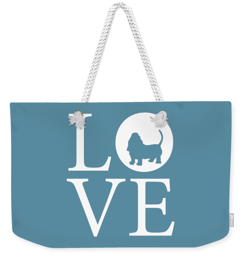 Bassett Hound Weekender Tote Bag featuring the digital art Bassett Love by Nancy Ingersoll
