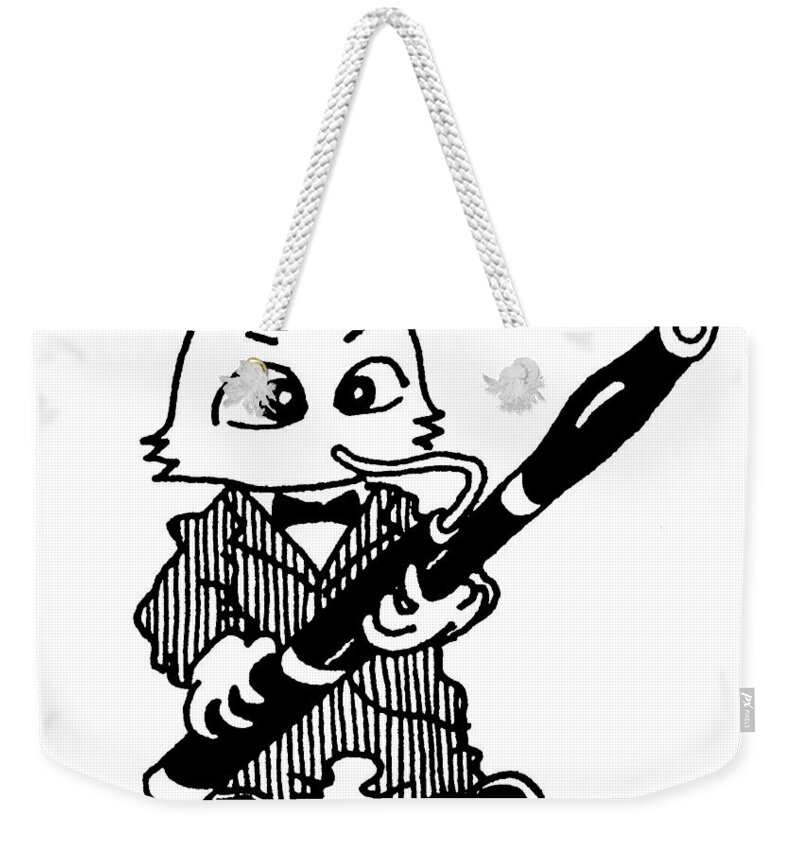 Bassoon Weekender Tote Bag featuring the drawing Bassoon Cat by Minami Daminami