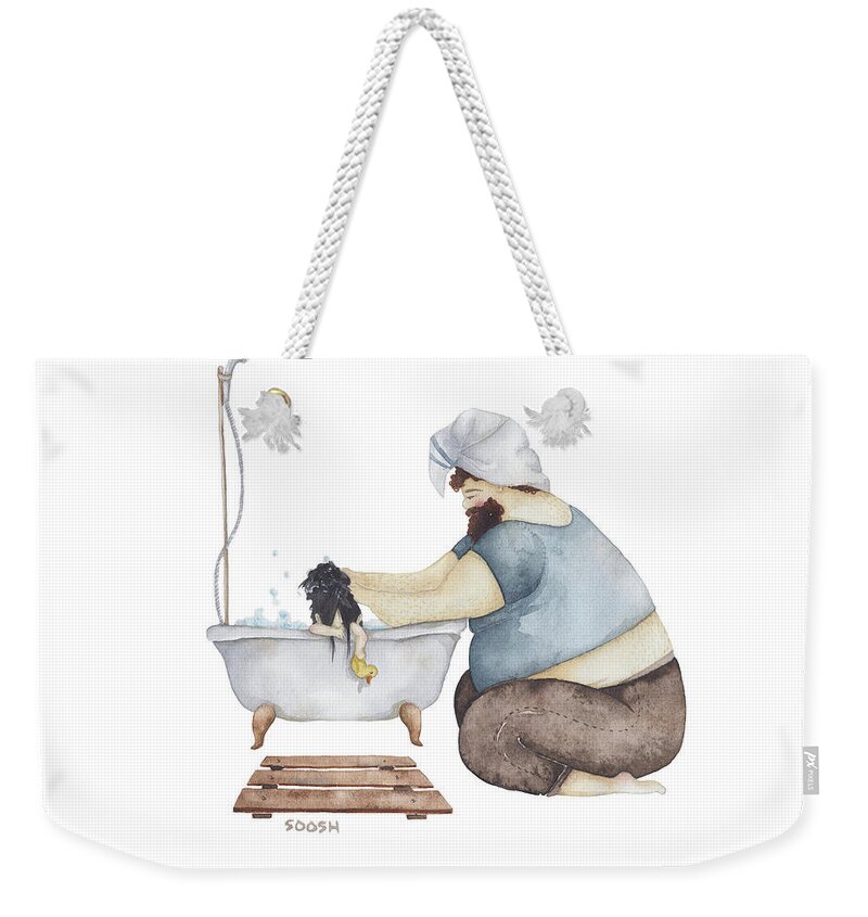 Illustration Weekender Tote Bag featuring the drawing Bath time by Soosh