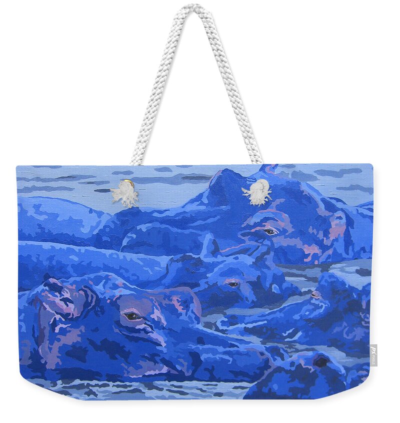 African Hippos Weekender Tote Bag featuring the painting Bathing Beauties by Cheryl Bowman