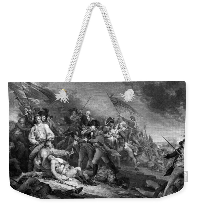 Revolutionary War Weekender Tote Bag featuring the mixed media Battle of Bunker Hill by War Is Hell Store