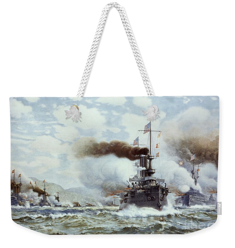 1898 Weekender Tote Bag featuring the painting Battle Of Manila Bay 1898 by Granger