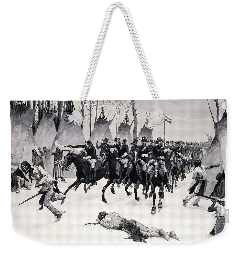 Battle Of Washita Weekender Tote Bag featuring the painting Battle of Washita by Frederic Remington