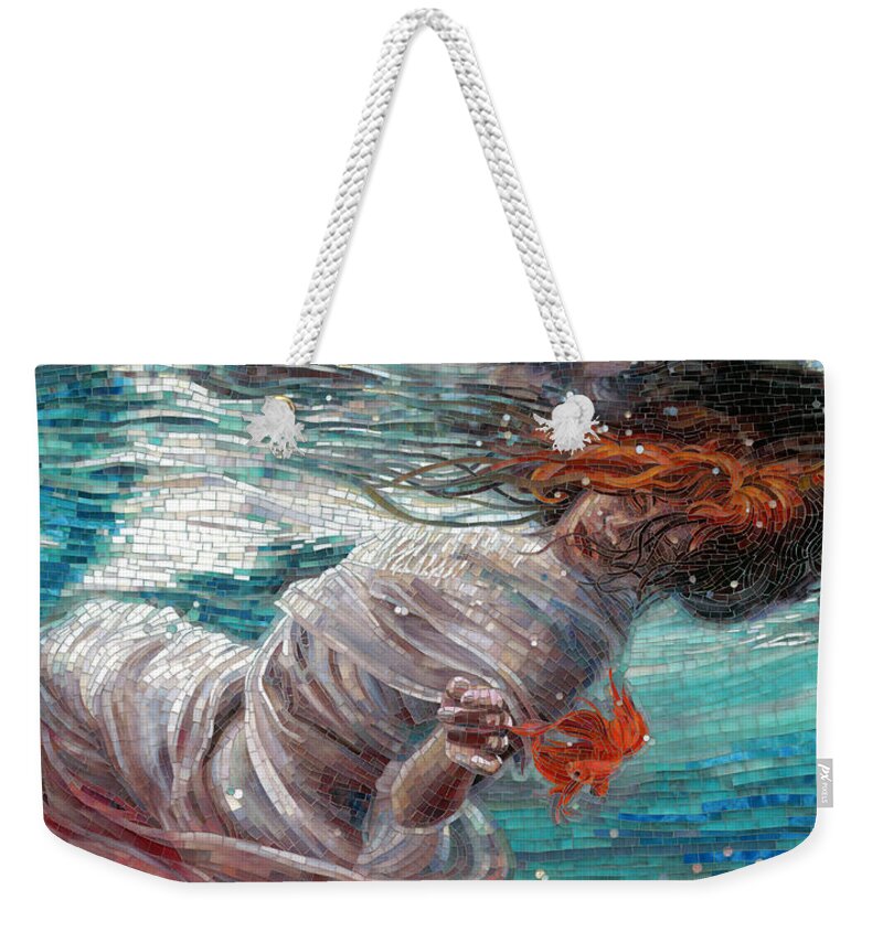 Mermaid Weekender Tote Bag featuring the painting Batyam by Mia Tavonatti