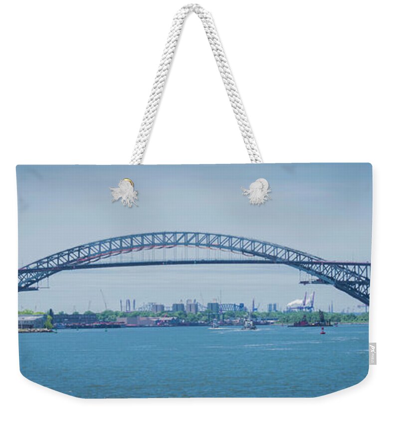 Bayonne Bridge Weekender Tote Bag featuring the photograph Bayonne Bridge Raising by Kenneth Cole